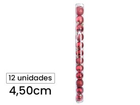 Pack 12 esferas 4-5cm rojo tubo